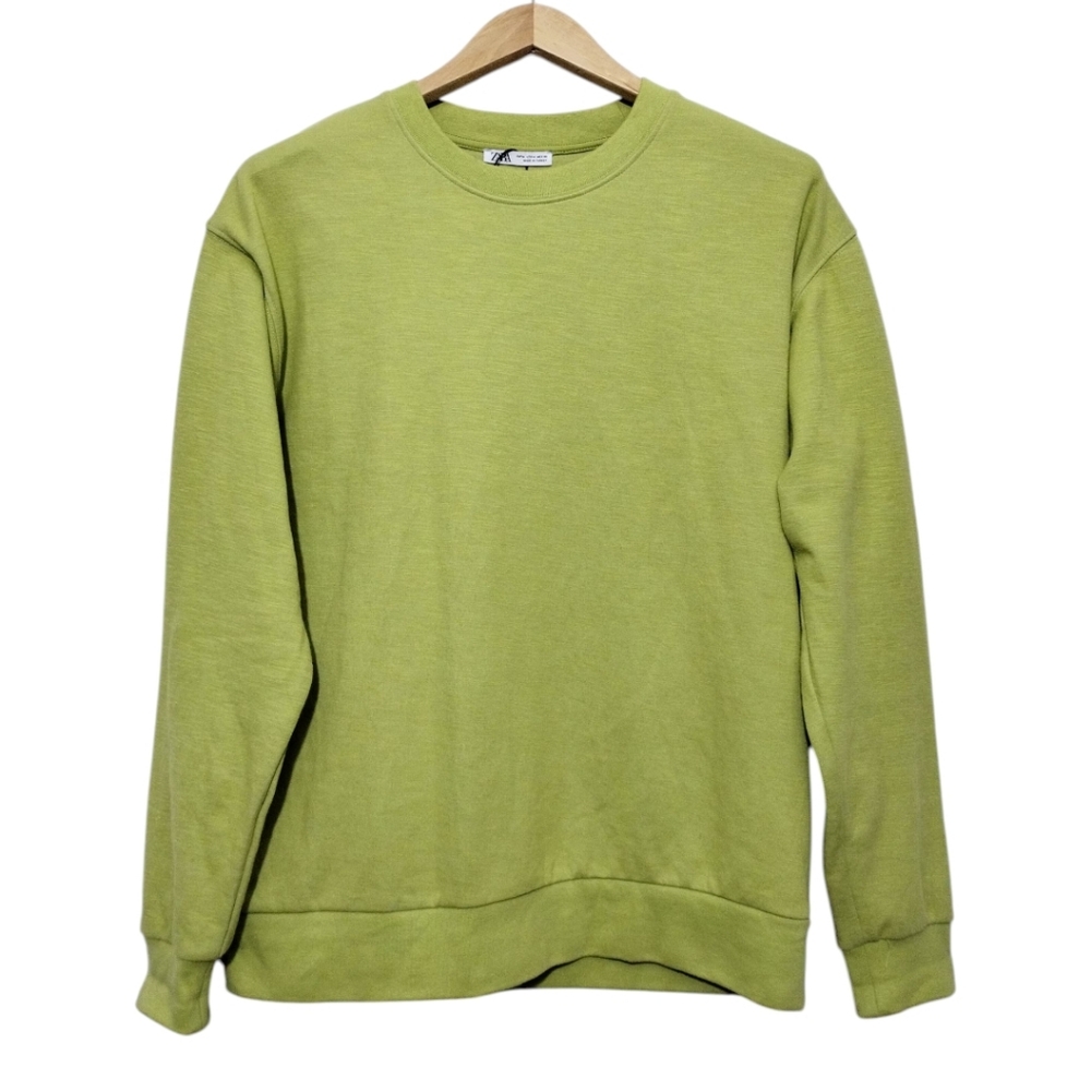 Zara Men's M Light Green Knit Pullover Sweatshirt Preppy